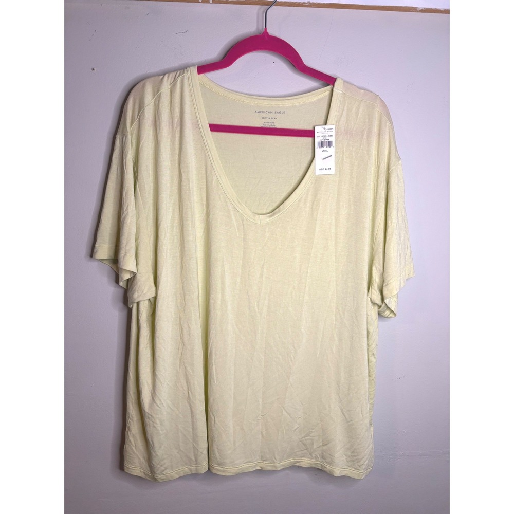 American Eagle Soft & Sexy V-Neck Tee Yellow Green XL Everyday Basic NWT